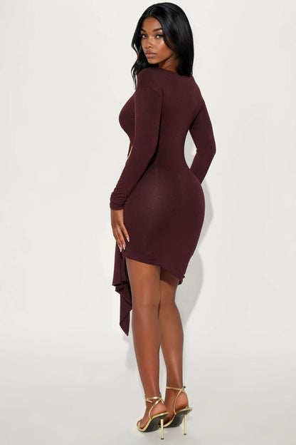 Kiara Draped Midi Dress - Chocolate