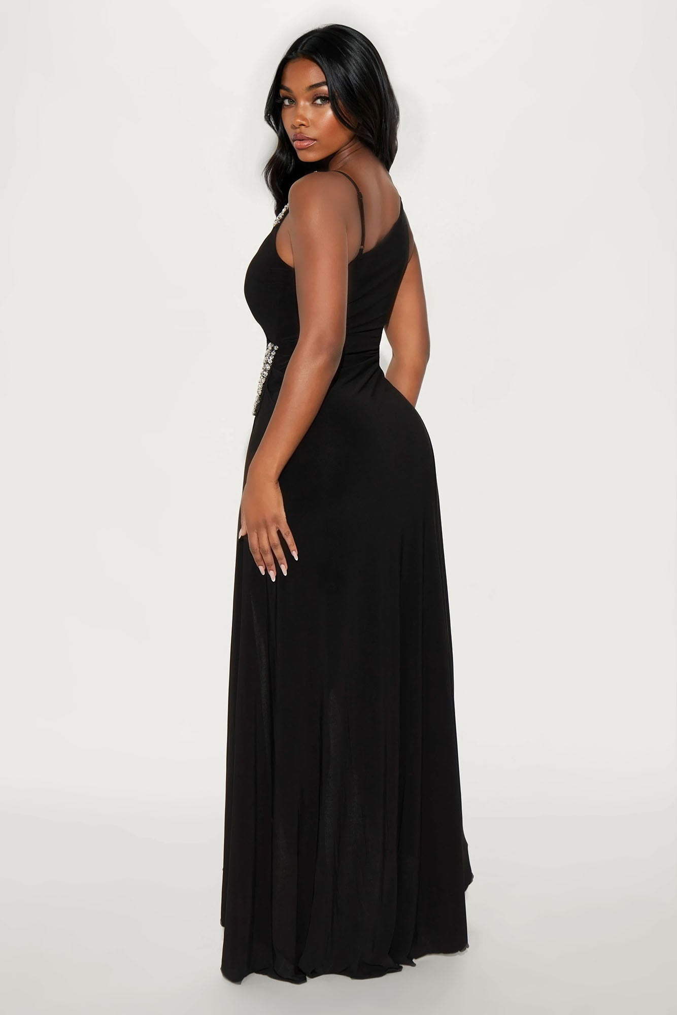Everly Rhinestone Trim Gown - Black