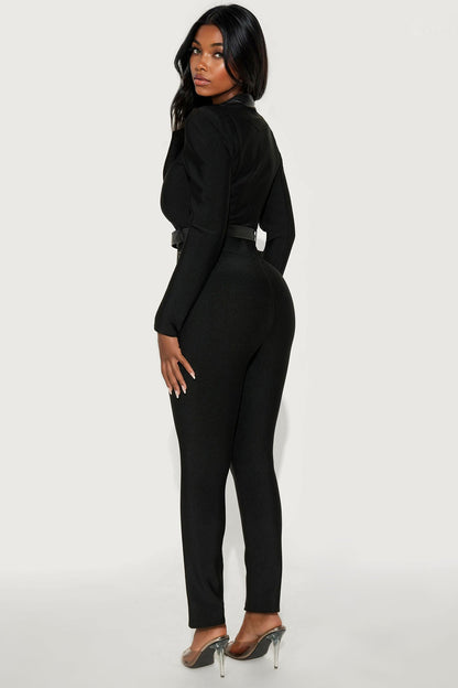 Irina Bold Bandage Moto Jumpsuit - Black