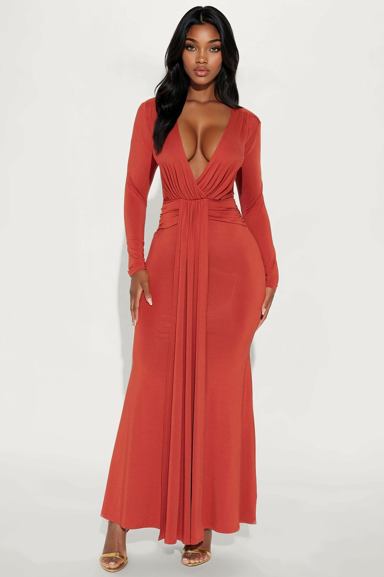 Major Obsession Draped Maxi Dress - Rust
