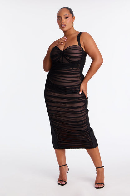 Your Dream Girl Ruched Bandage Midi Dress - Black