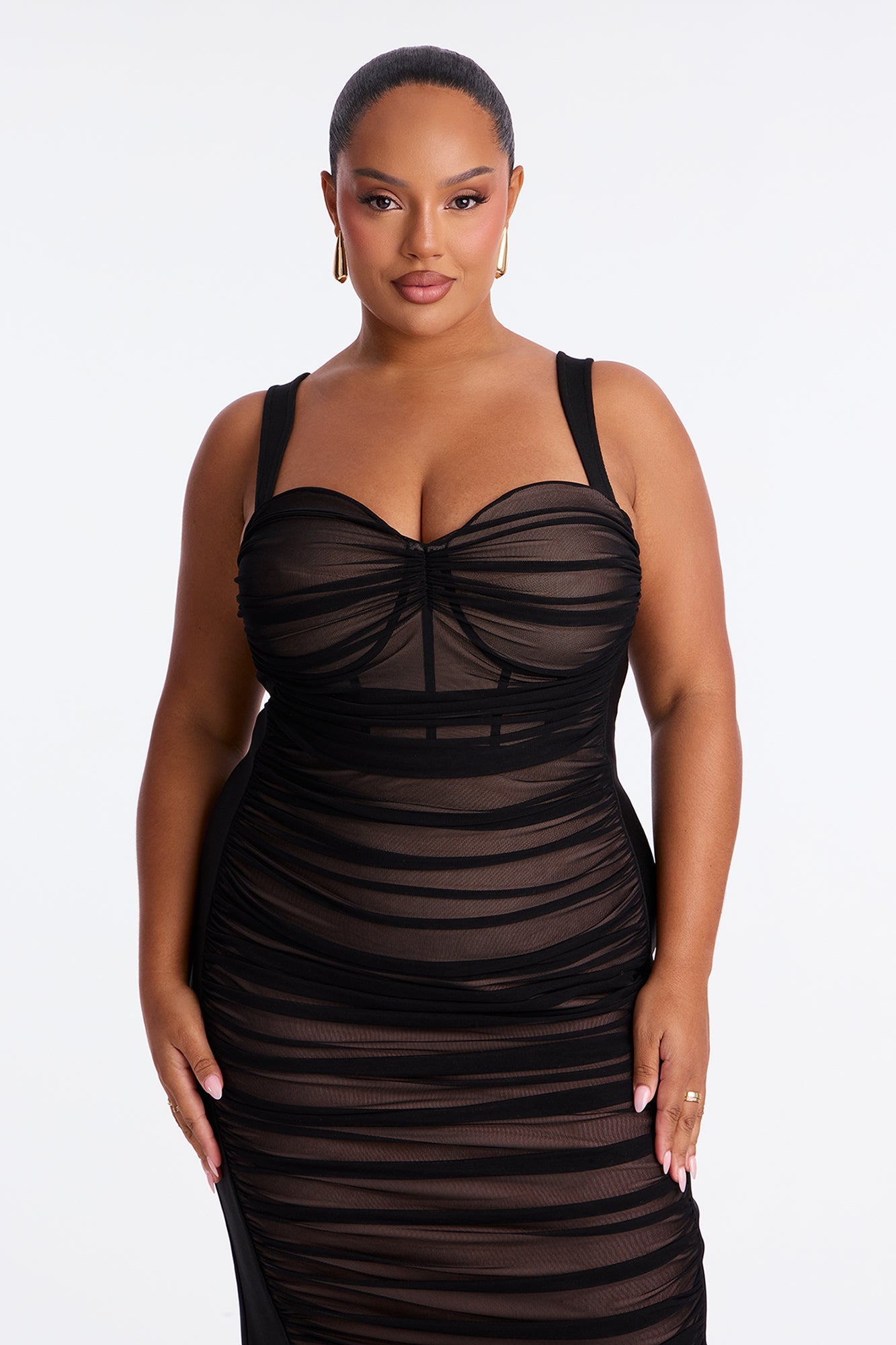 Your Dream Girl Ruched Bandage Midi Dress - Black
