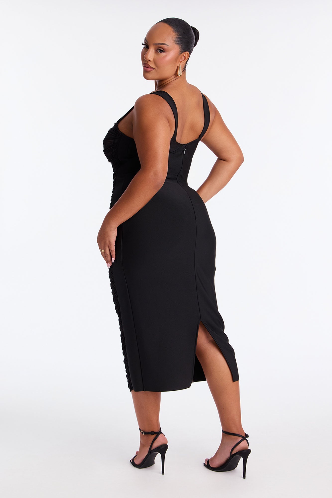 Your Dream Girl Ruched Bandage Midi Dress - Black