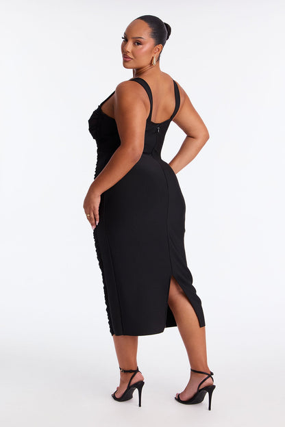 Your Dream Girl Ruched Bandage Midi Dress - Black