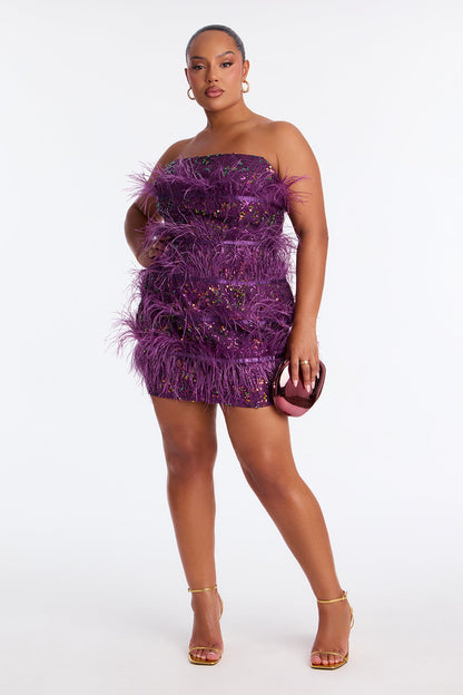 Silvia Feathered Sequin Mini Dress - Purple