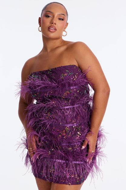 Silvia Feathered Sequin Mini Dress - Purple