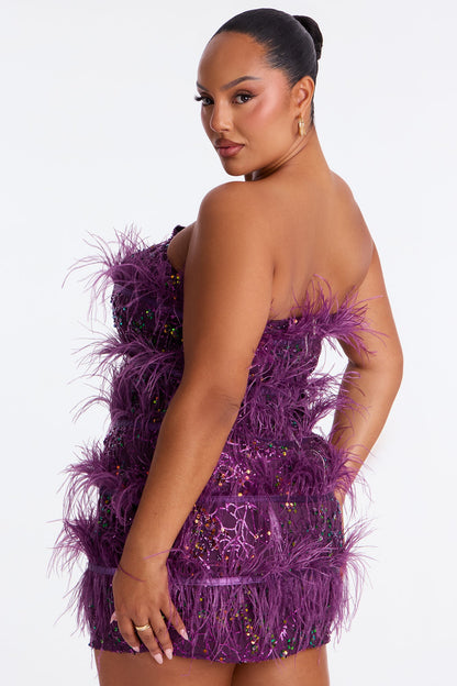 Silvia Feathered Sequin Mini Dress - Purple