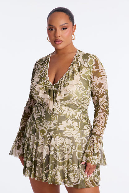 Ivy Ruffle Mesh Mini Dress - Green/combo