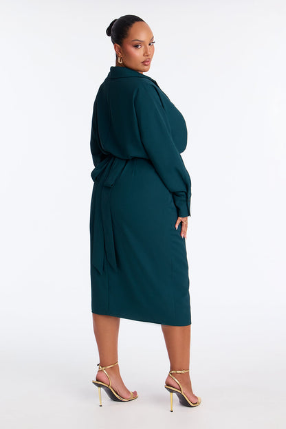 Giada Wrap Shirt Midi Dress - Hunter