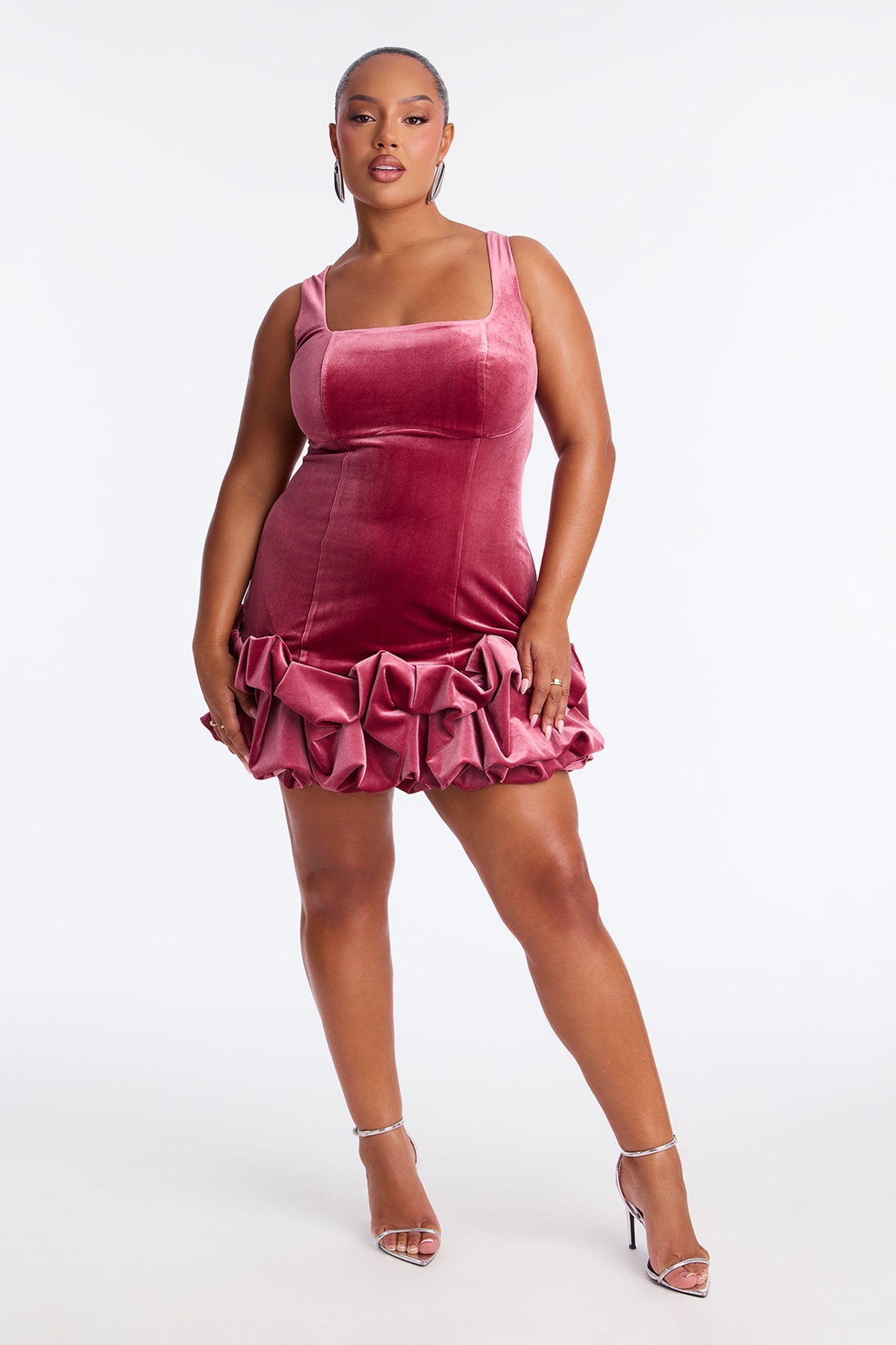 Sienna Bubble Velvet Mini Dress - Mauve