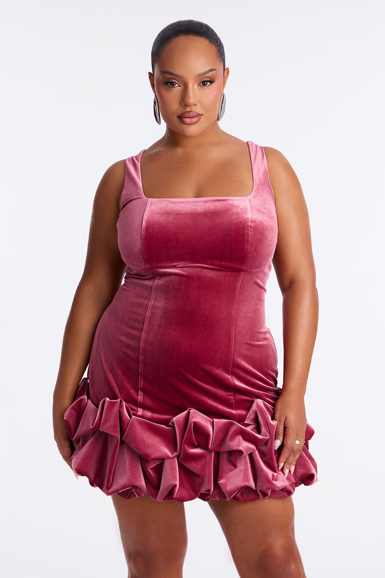 Sienna Bubble Velvet Mini Dress - Mauve
