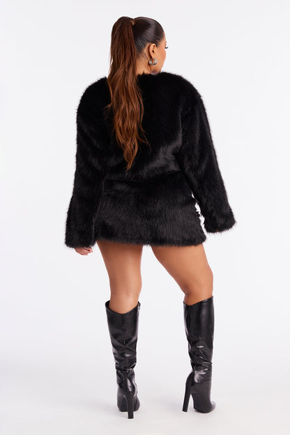 Fiona Faux Fur Mini Skirt Set - Black