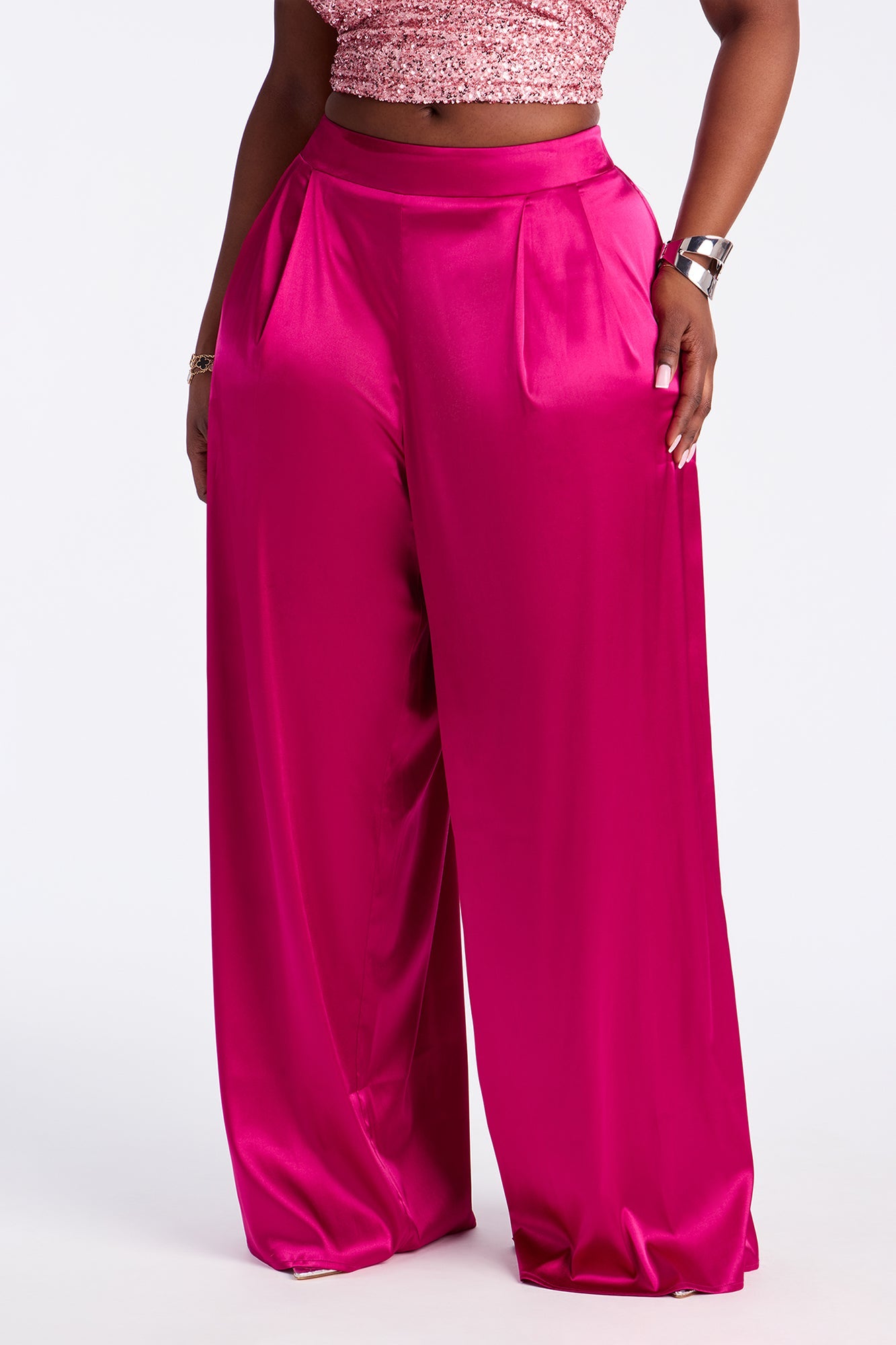 First Class Wide Leg Satin Pant 32″ - Magenta