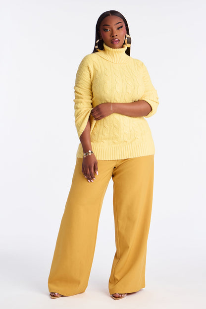 Feeling Chill Cable Knit Turtle Neck Sweater - Butter Yellow