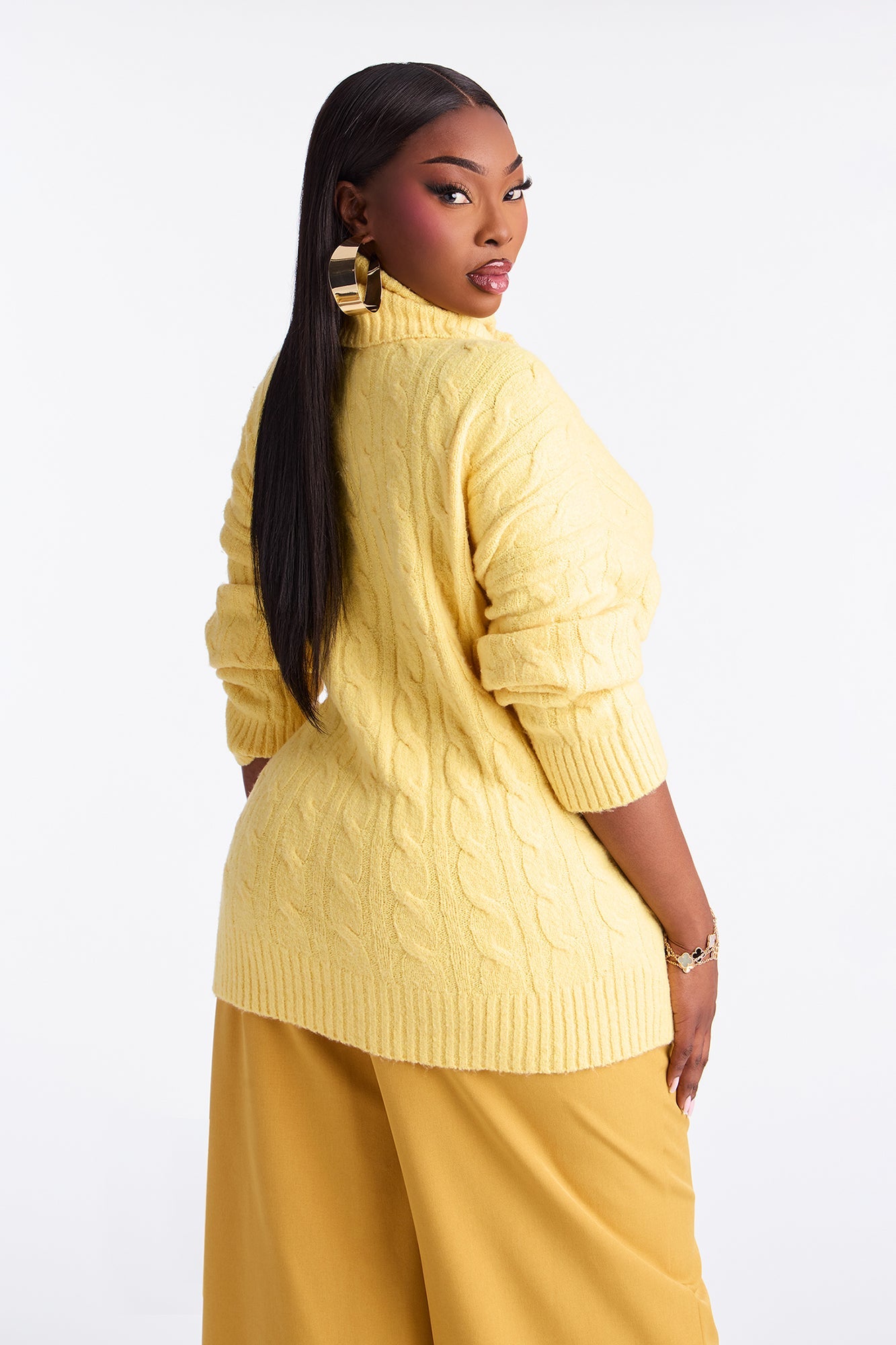 Feeling Chill Cable Knit Turtle Neck Sweater - Butter Yellow