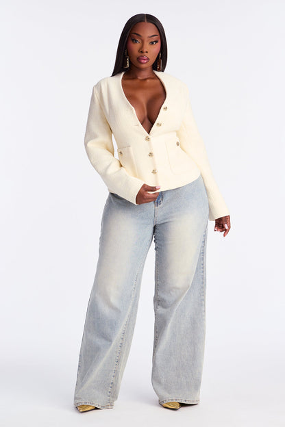 Poised With Grace Tweed Blazer - Cream