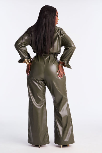 New York City Faux Leather Jumpsuit - Olive
