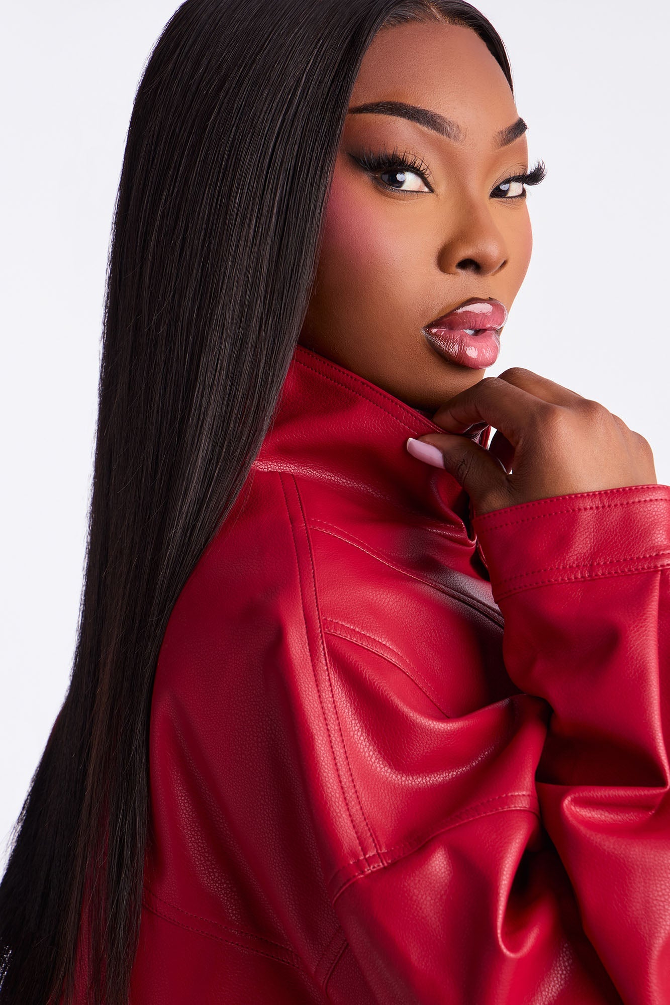 Show Stopper Cropped Faux Leather Bomber Jacket - DarkRed