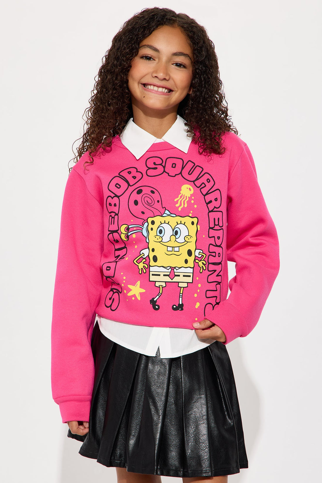 Mini Spongebob Jellyfish Fields Crew Neck Sweatshirt - Fuchsia