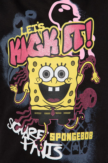 Mini Spongebob And Gary Graphic Hoodie - Black