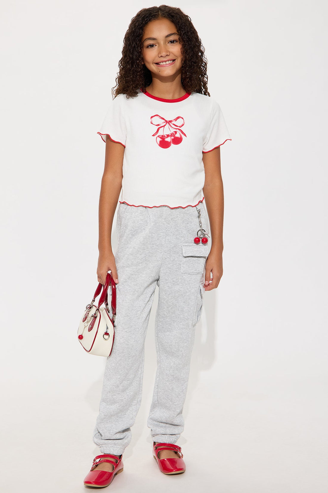 Mini Cherry On Top Jogger Pants With Charm - Heather Grey