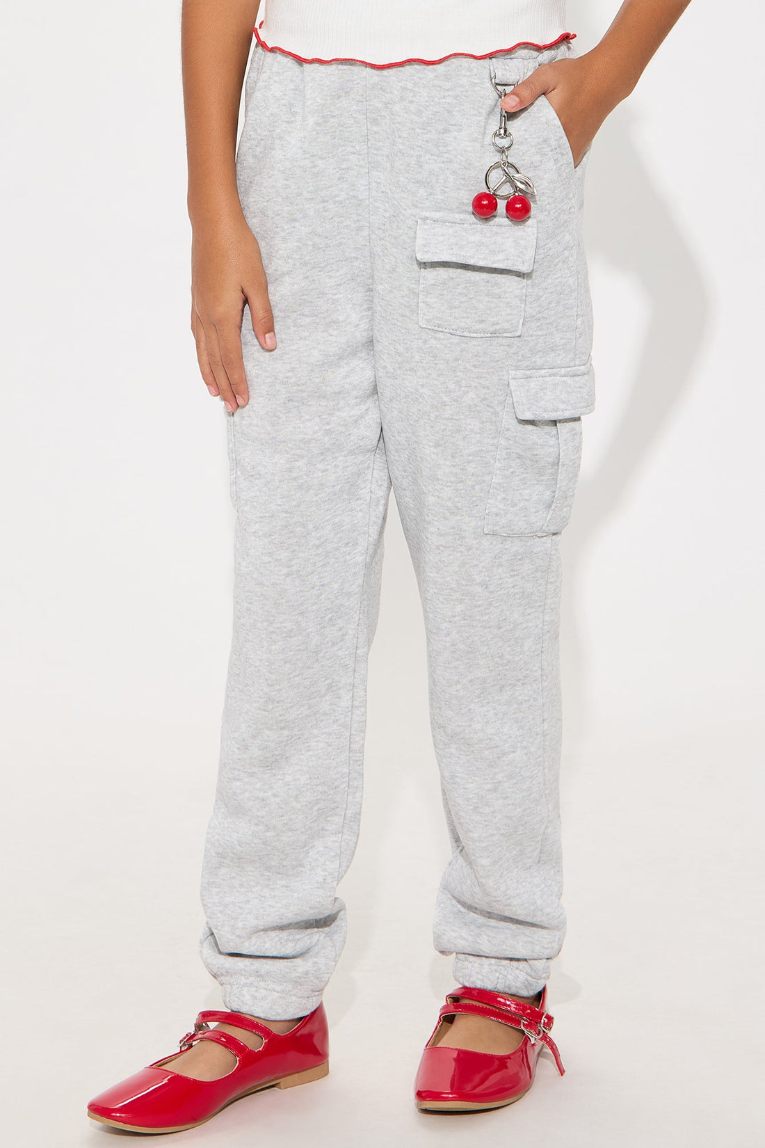Mini Cherry On Top Jogger Pants With Charm - Heather Grey