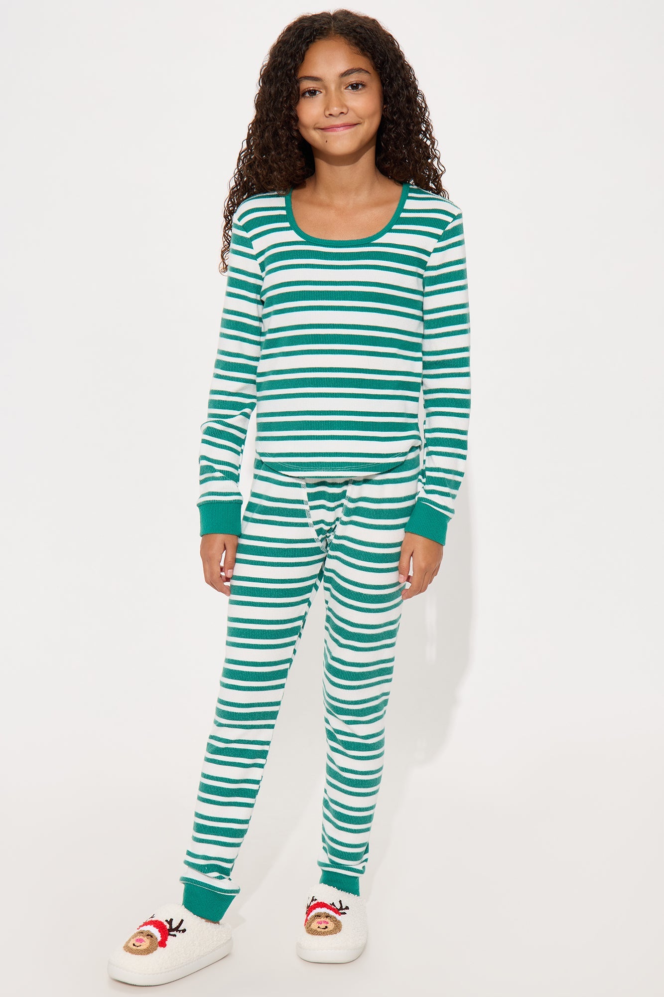 Mini Always Comfy Waffle Long Sleeve Pant Set - Green