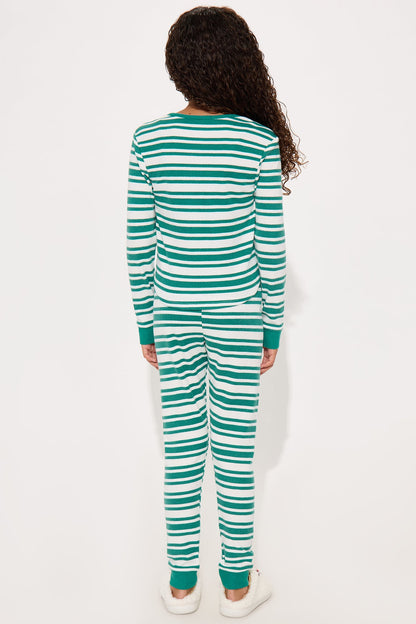 Mini Always Comfy Waffle Long Sleeve Pant Set - Green
