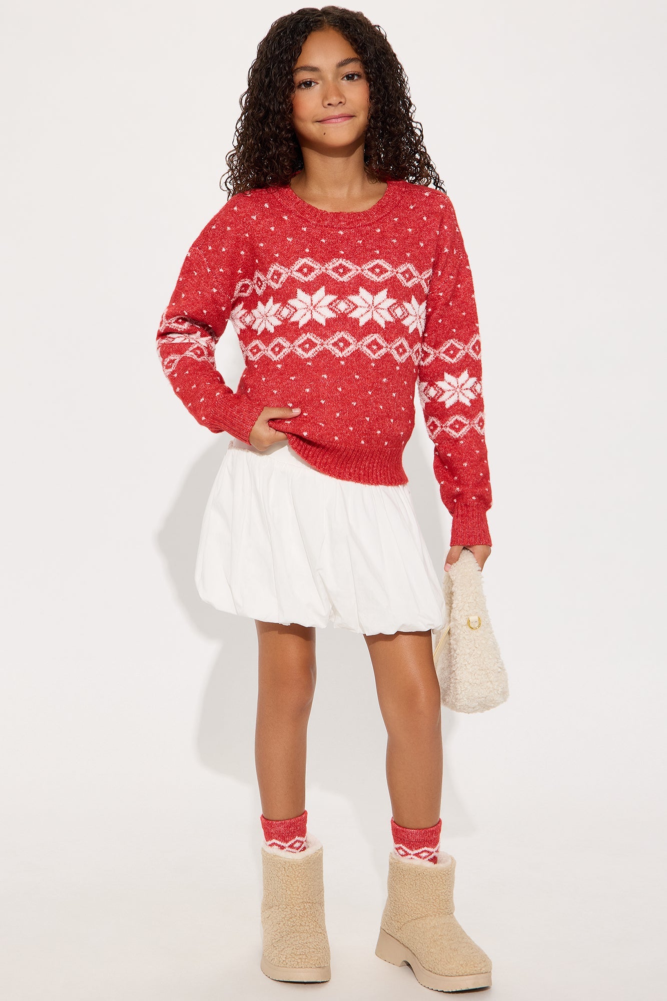 Mini Winter Nights Fair Isle Socks And Sweater Set - Red/combo
