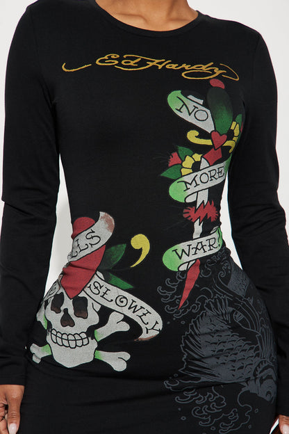Ed Hardy Heart T-Shirt Dress - Black