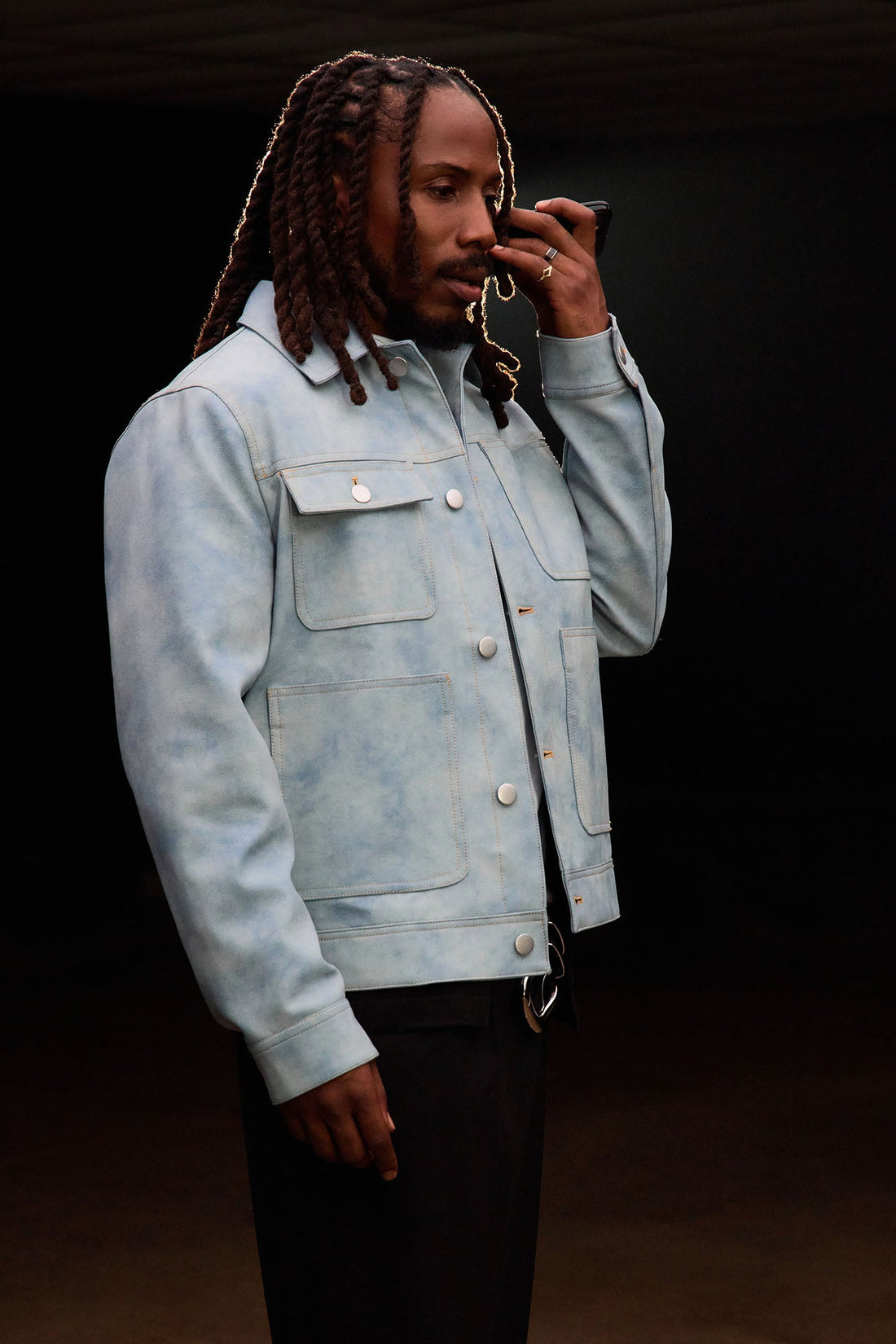 Ellis Faux Leather Jacket - Blue