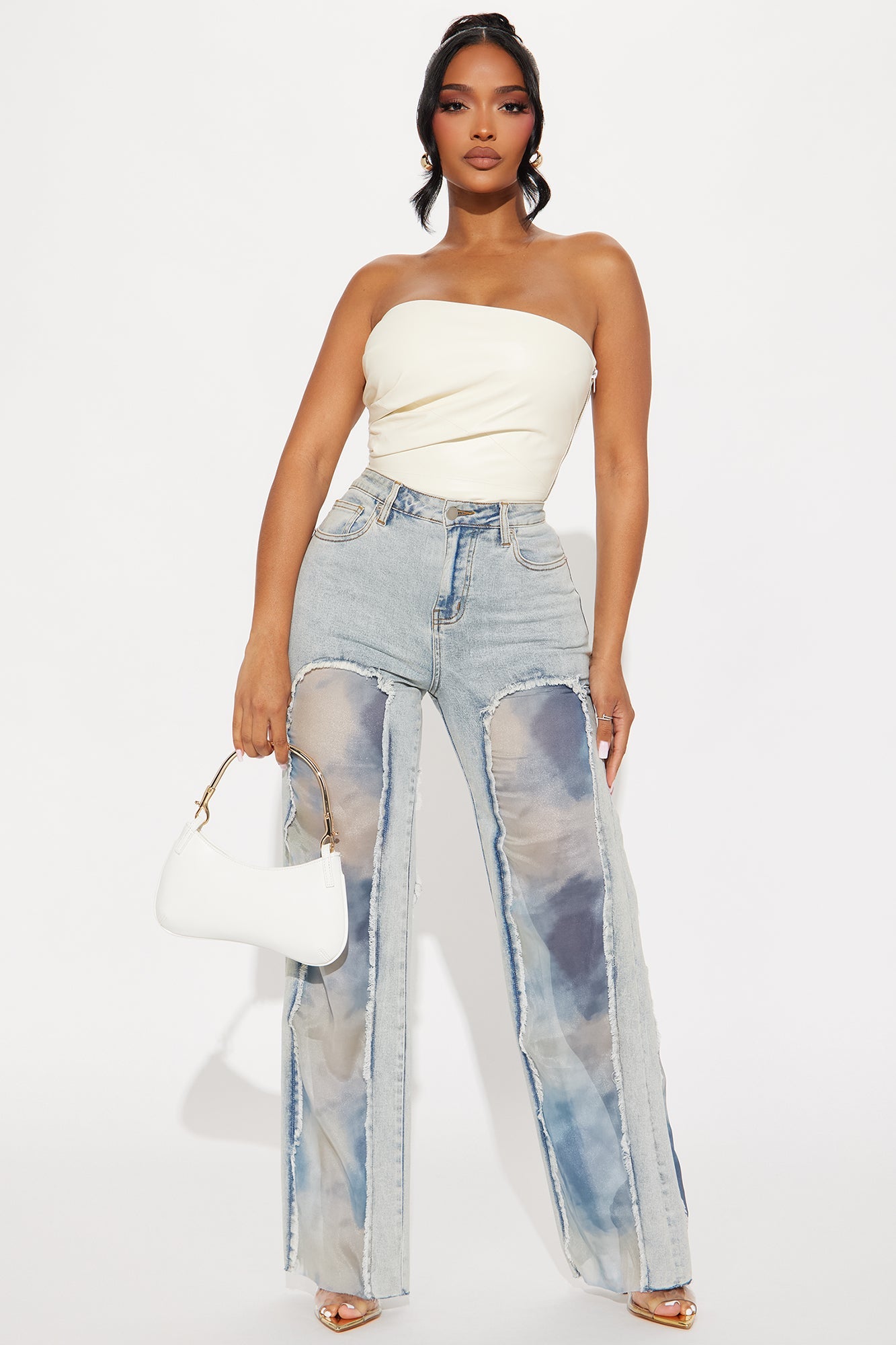 Evelynn Tie Dye Stretch Wide Leg Jeans - Light Wash