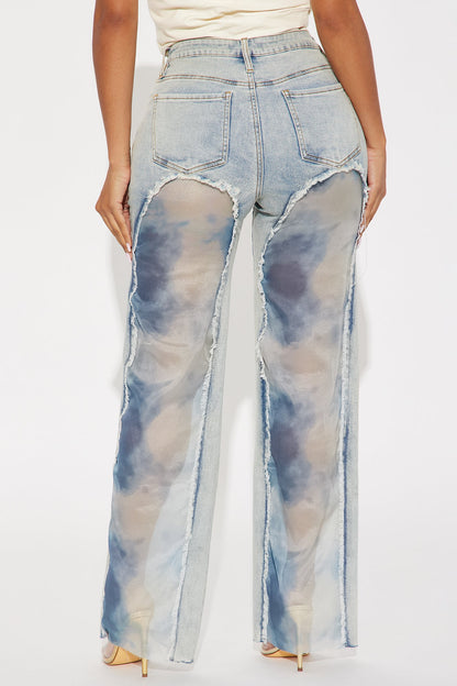 Evelynn Tie Dye Stretch Wide Leg Jeans - Light Wash