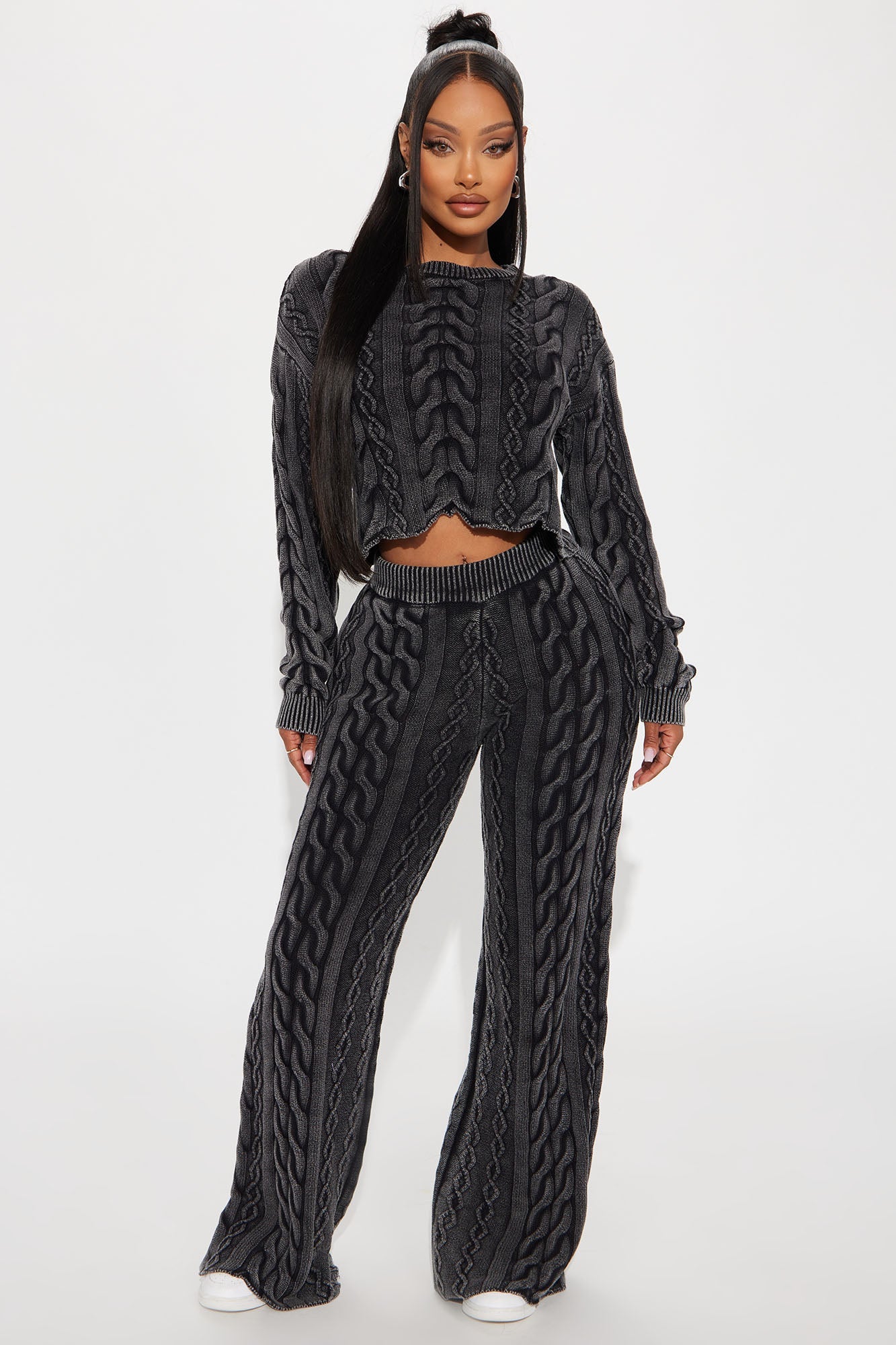 Ineza Mineral Wash Sweater Pant Set - Charcoal