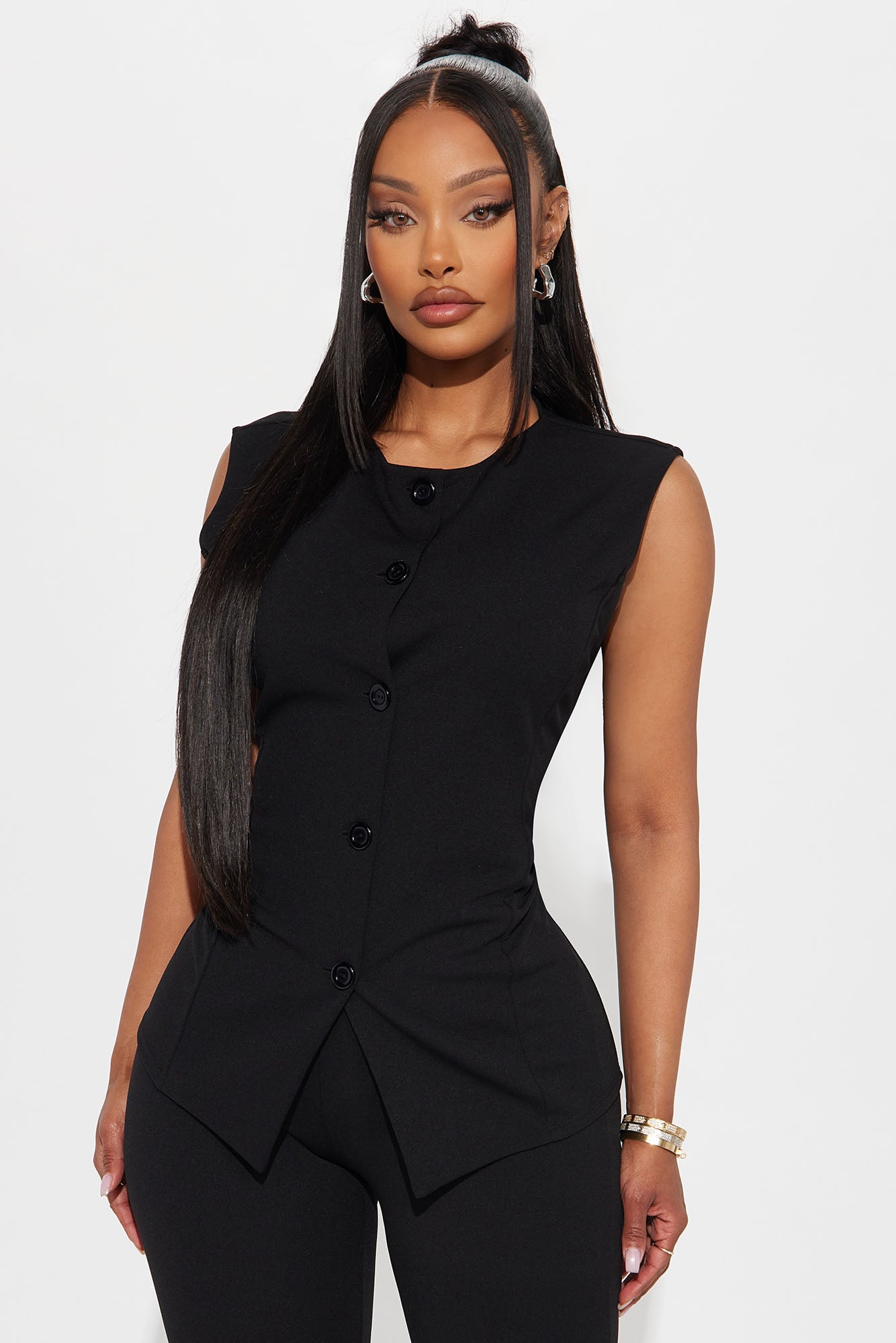Office Sweetheart Vest Pant Set - Black