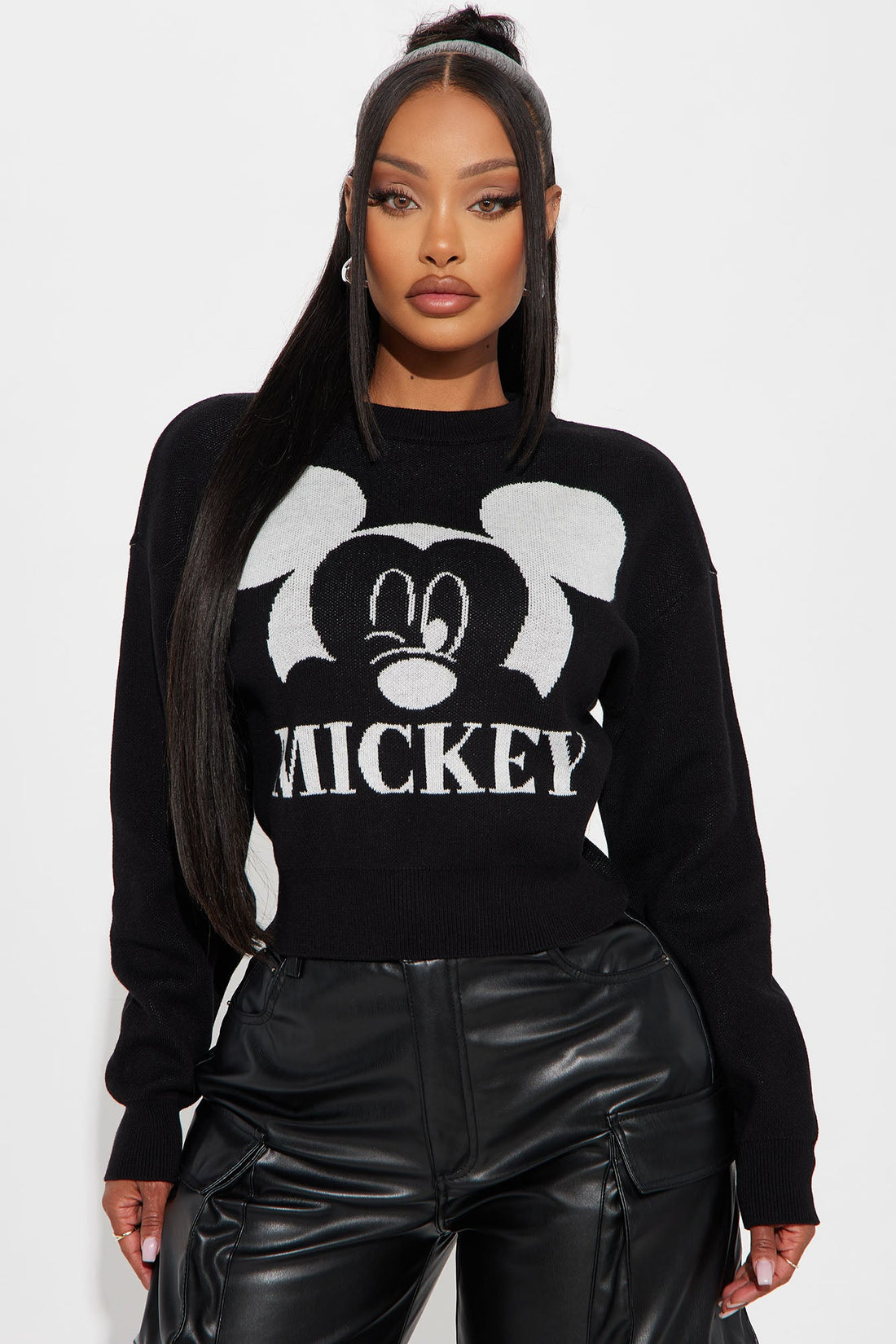 Mickey Mouse Cropped Sweater - Black/White