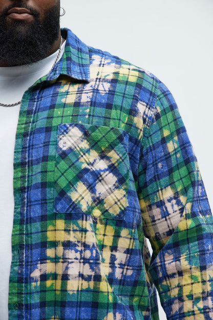 Ekon Bleached Plaid Shirt - Blue/combo