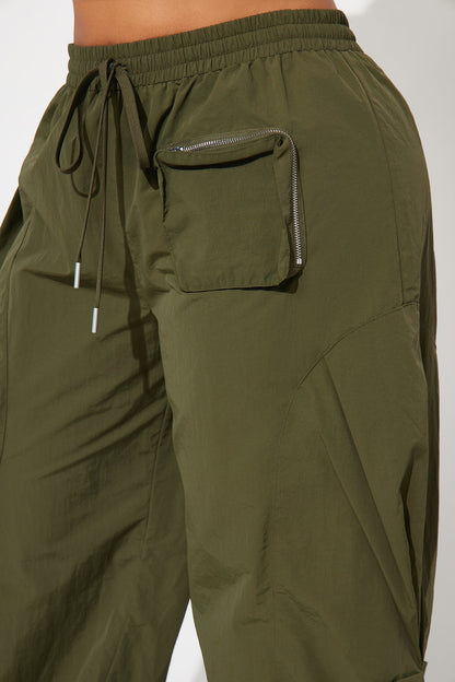 Mind Your Own Business Parachute Jogger - Military Green