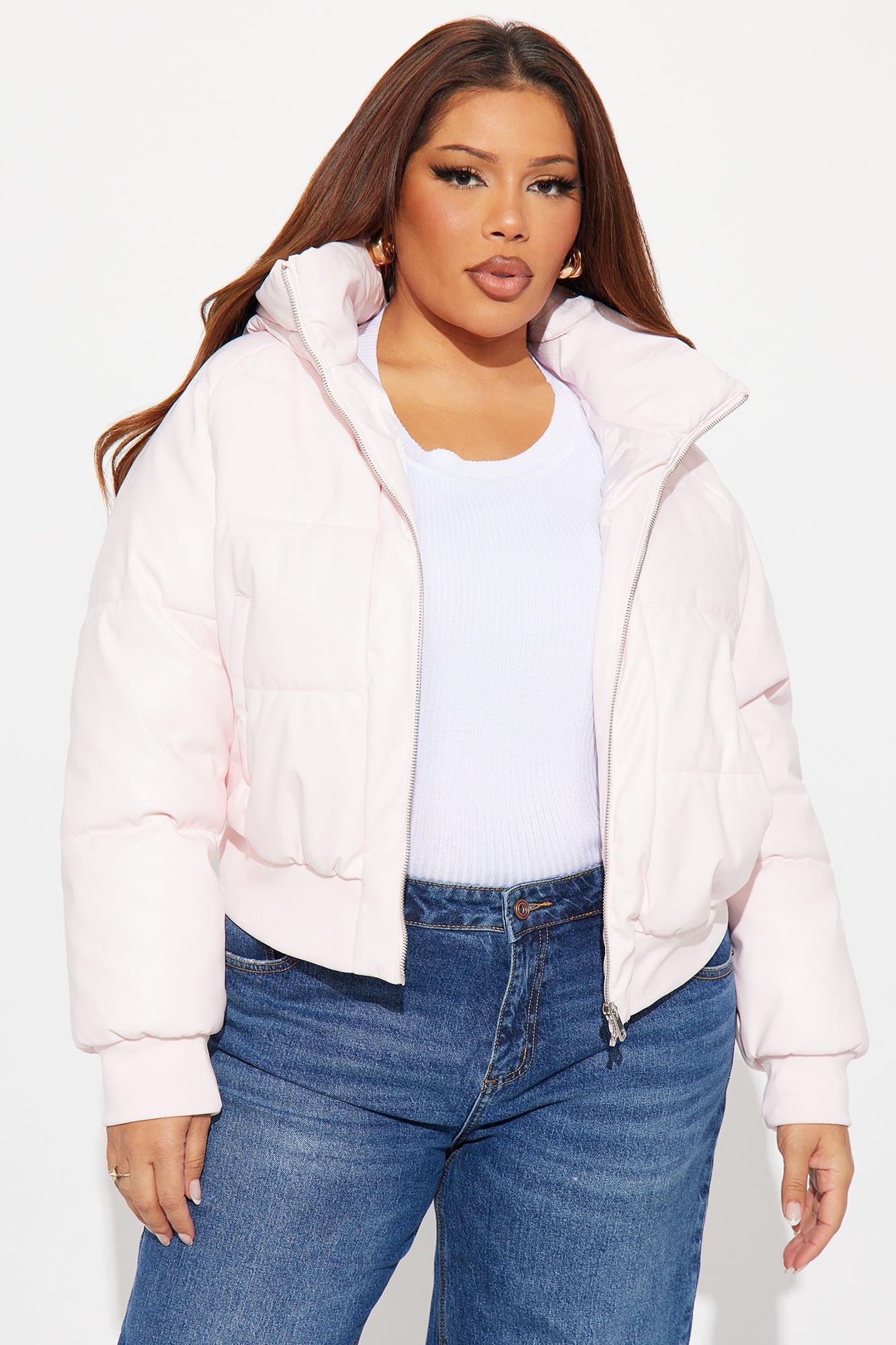 Angella Hooded Faux Leather Puffer - Pink