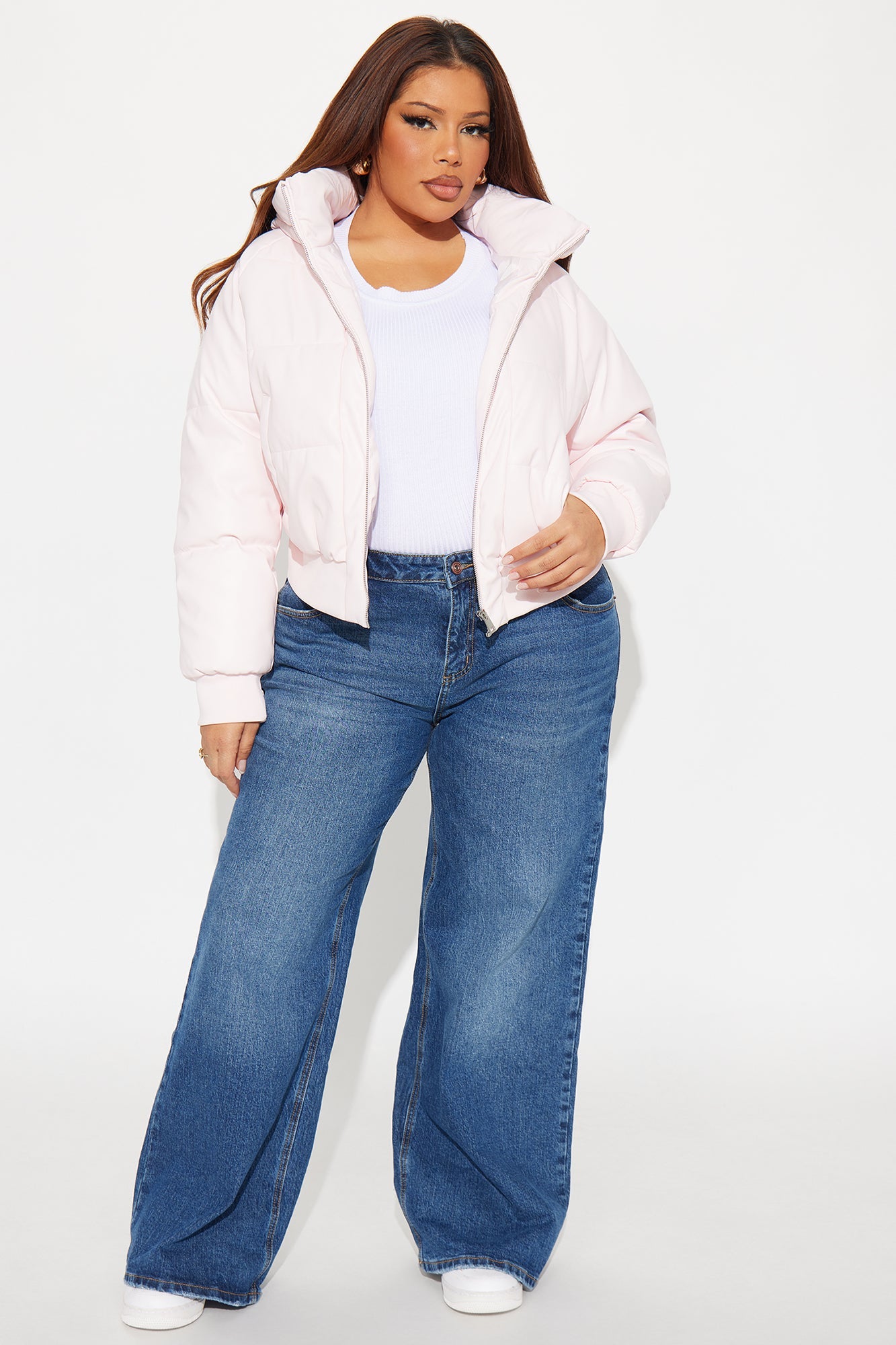 Angella Hooded Faux Leather Puffer - Pink