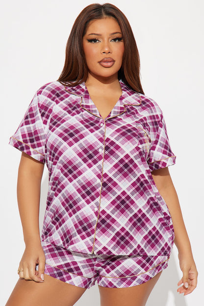 Only Need Sleep Embroidered Glitter Short Sleeve PJ Short Set - Burgundy
