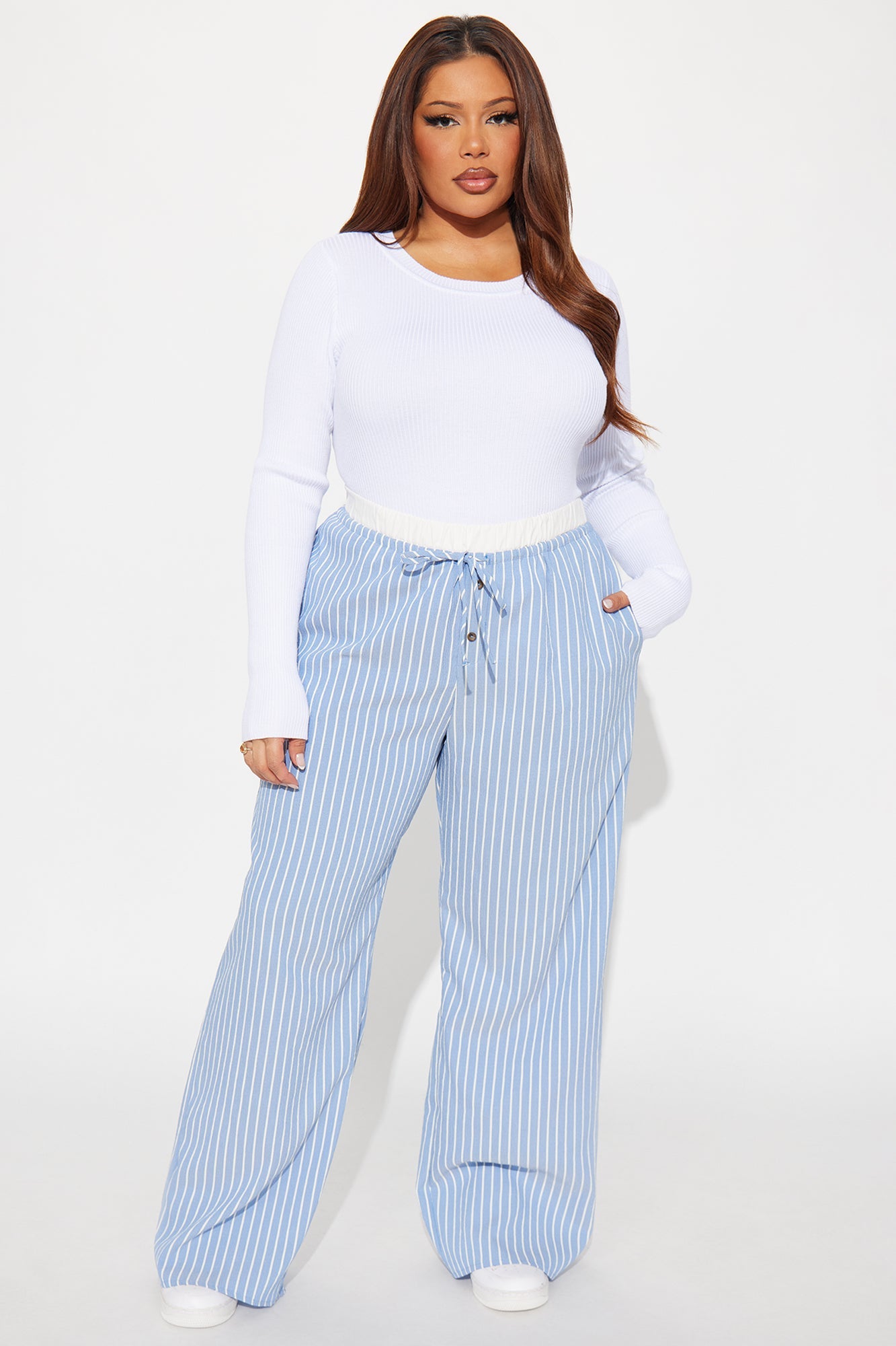 Samantha Wide Leg Contrast Waistband Boxer Pant - Blue/combo