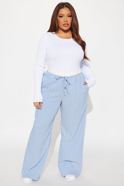 Samantha Wide Leg Contrast Waistband Boxer Pant - Blue/combo