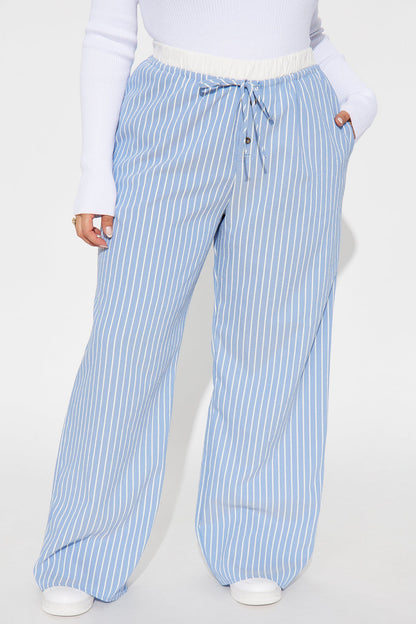 Samantha Wide Leg Contrast Waistband Boxer Pant - Blue/combo