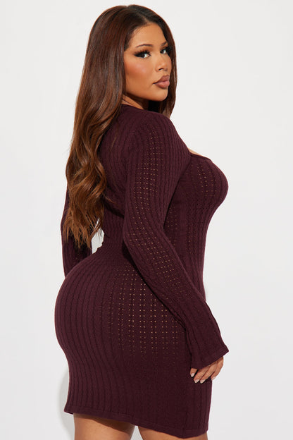 Cassandra Sweater Cut Out Mini Dress - Brown