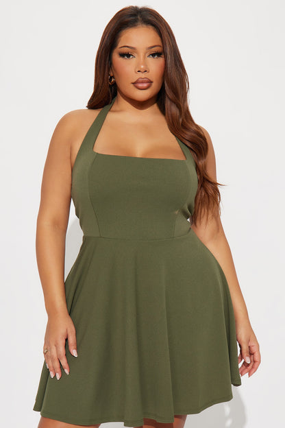 Alena Halter Mini Dress - Olive