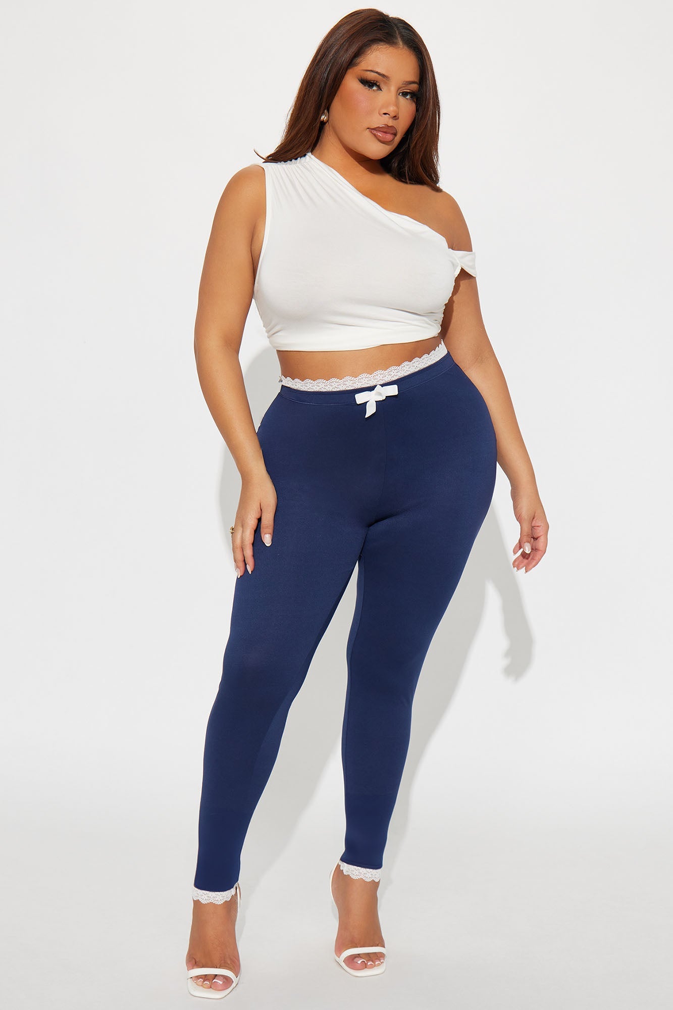 Valentina Solid Lace Trim Legging - Navy