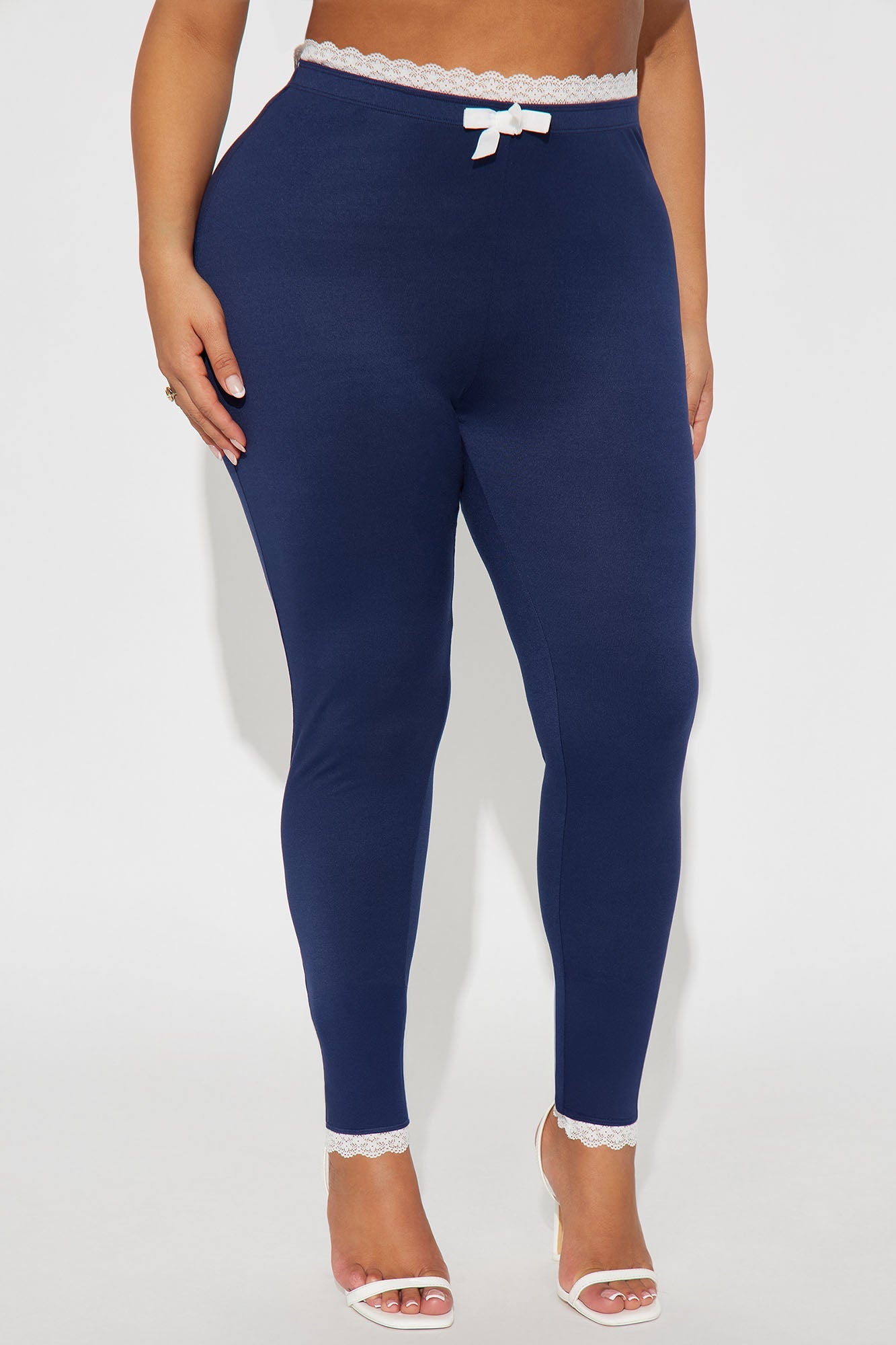 Valentina Solid Lace Trim Legging - Navy