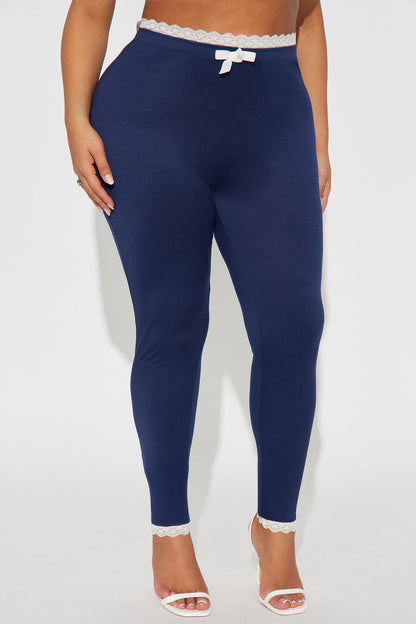 Valentina Solid Lace Trim Legging - Navy