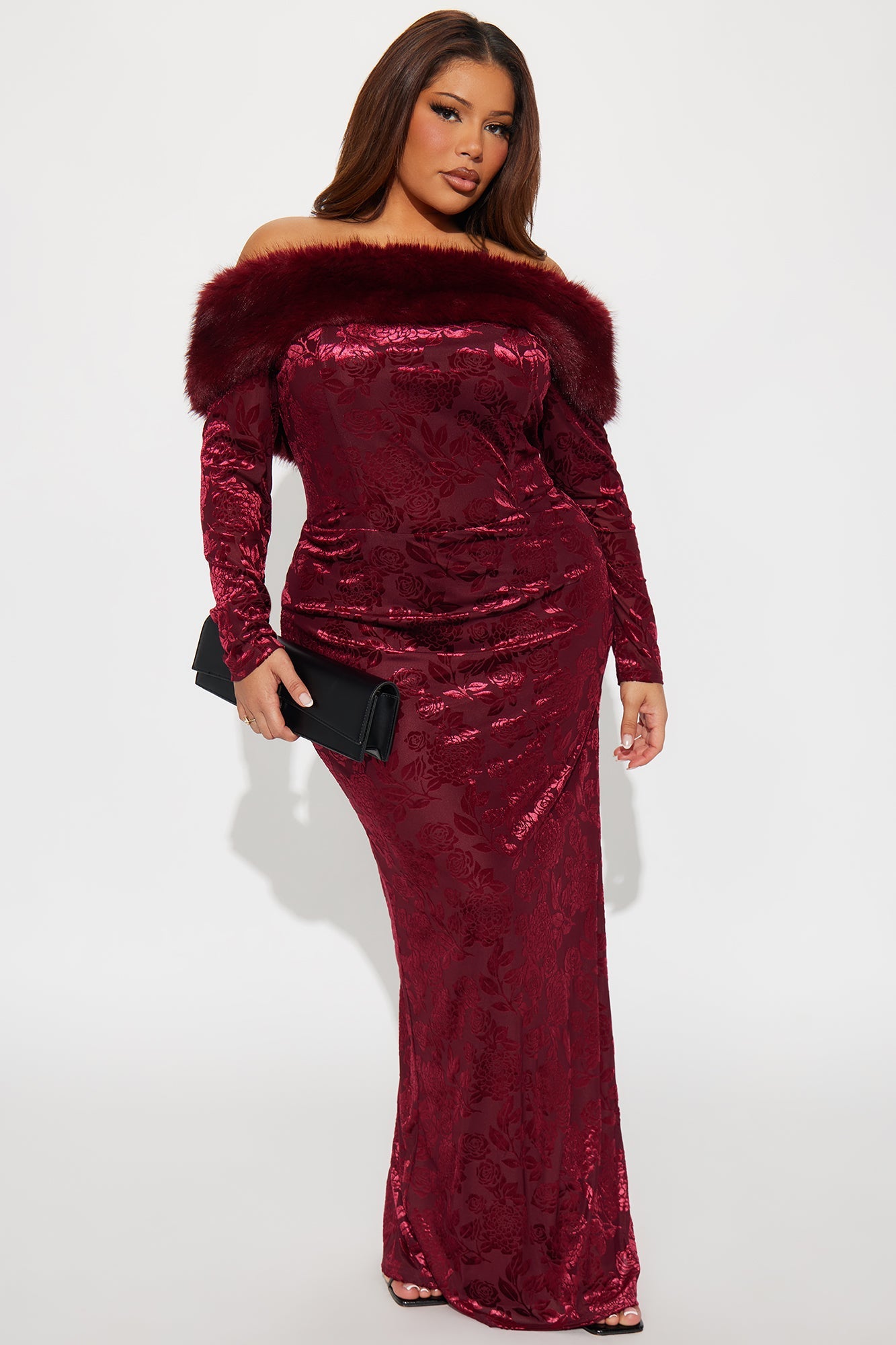 Serve Fur Days Flocked Gown - Wine